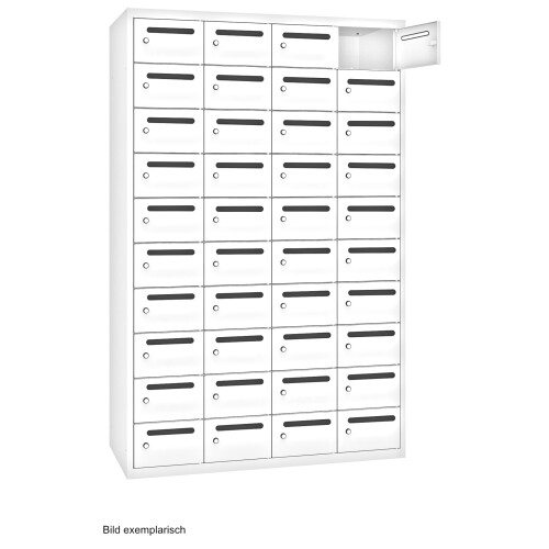 Postverteilerschrank 40 Fächer Abteilbreite 273mm Korpus Lichtblau RAL 5012 Türen Verkehrsgelb RAL 1023