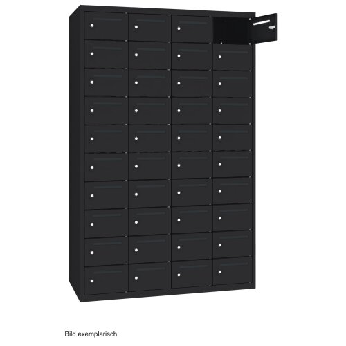 Postverteilerschrank 40 Fächer Abteilbreite 273mm Korpus Tiefschwarz RAL 9005 Türen Tiefschwarz RAL 9005
