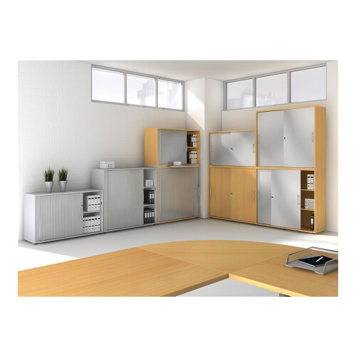 Schiebetürenschrank in 2 Ordnerhöhen, 120 cm breit Grau / Grau