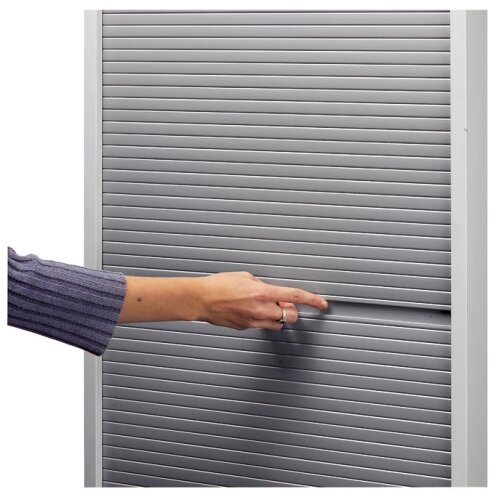 Rollladenschrank 5 Ordnerhöhen, 50 cm Breit, abschließbar Nussbaum hell/ Silber