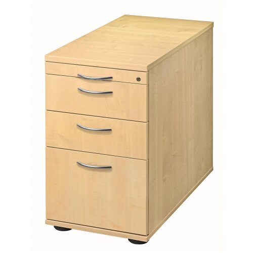 Standcontainer mit Hängeregistratur, 2 Schubladen, 1x Utensilienfach, 80 cm Tief abschließbar Ahorn/ Ahorn