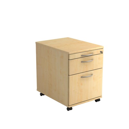 Rollcontainer mit Hängeregistratur, 1 x Schubfach,1 x Utensilienfach, 58 cm Tief abschließbar Ahorn/ Ahorn