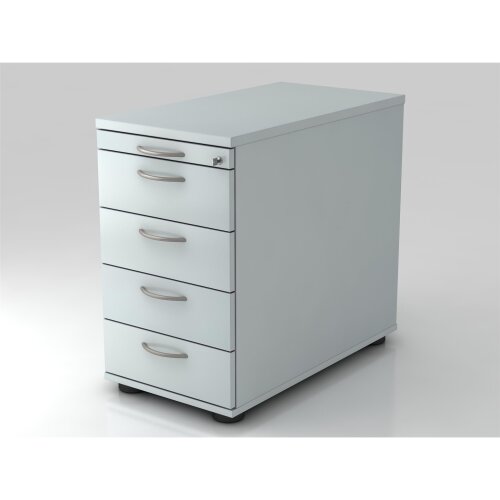 Standcontainer mit 4 Schubladen, 1 x Utensilienfach, 80 cm Tief abschließbar Grau/ Grau