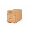 Rollcontainer mit 3 Schubladen, 1 x Utensilienfach, 80 cm Tief abschließbar Buche/ Buche