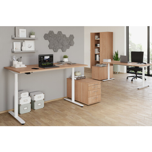 Rollcontainer mit 3 Schubladen, 1 x Utensilienfach, 80 cm Tief abschließbar Eiche/ Eiche