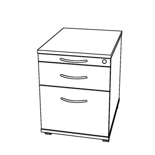 Rollcontainer mit Hängeregistratur, 1 x Schubfach,1 x Utensilienfach, 58 cm Tief abschließbar Eiche/ Eiche