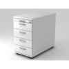 Standcontainer mit 4 Schubladen, 1 x Utensilienfach, 80 cm Tief abschließbar Weiss/ Weiss