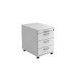 Rollcontainer mit 3 Schubladen, 1 x Utensilienfach, 58 cm Tief abschließbar Weiss/ Weiss
