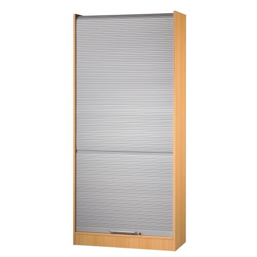 Rollladenschrank 5 Ordnerhöhen, 90 cm Breit, abschließbar Ahorn/ Silber