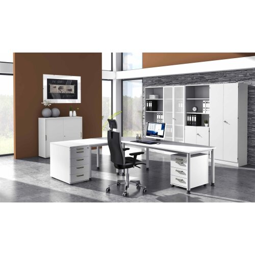 Schiebetürenschrank in 2 Ordnerhöhen, 120 cm breit Weiss/ Weiss