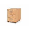 Rollcontainer mit 3 Schubladen, 1 x Utensilienfach, 58 cm Tief abschließbar Buche/ Buche
