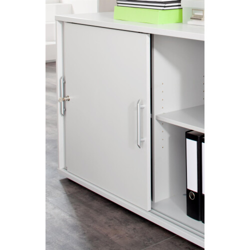 Schiebetürenschrank in 2 Ordnerhöhen, 120 cm breit Grau/ Grau