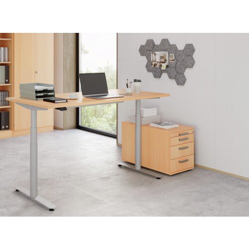 Rollcontainer mit 3 Schubladen, 1 x Utensilienfach, 80 cm Tief abschließbar Buche/ Buche