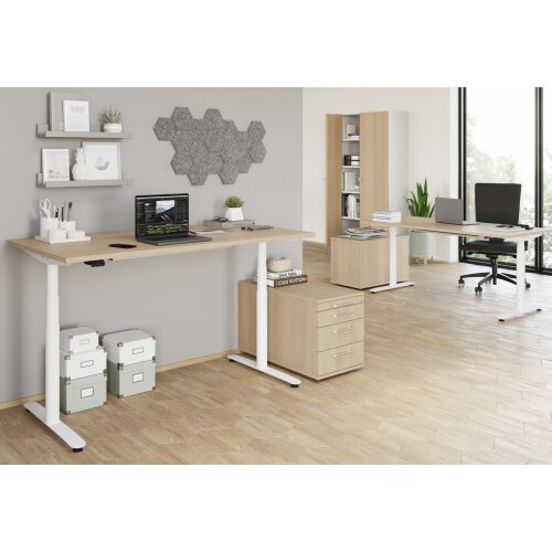 Rollcontainer mit 3 Schubladen, 1 x Utensilienfach, 80 cm Tief abschließbar Buche/ Buche