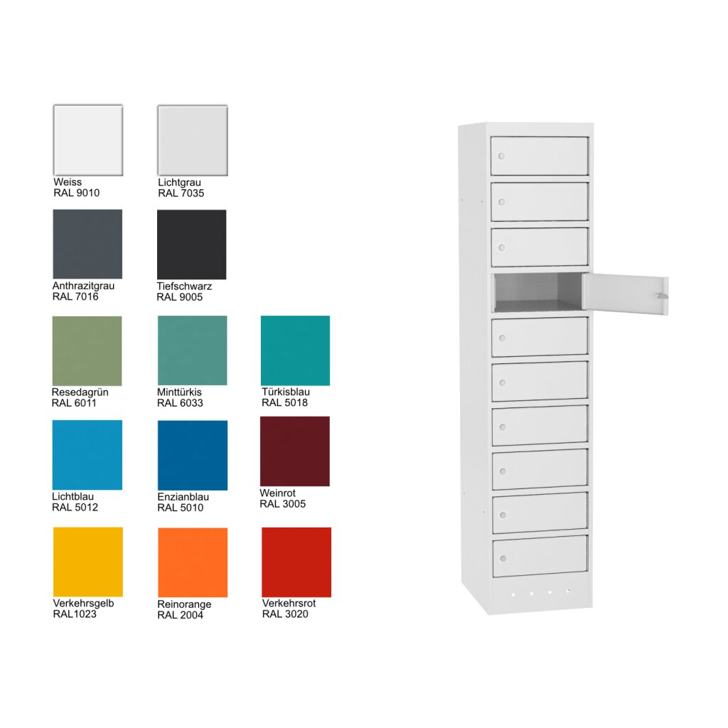 Ral 697 Fächerschrank 10 Fächer Korpus Weiss RAL 9010 Türen Verkehrsgelb RAL ...