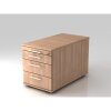 Rollcontainer mit 3 Schubladen, 1 x Utensilienfach, 80 cm Tief abschließbar Nussbaum hell/ Nussbaum hell