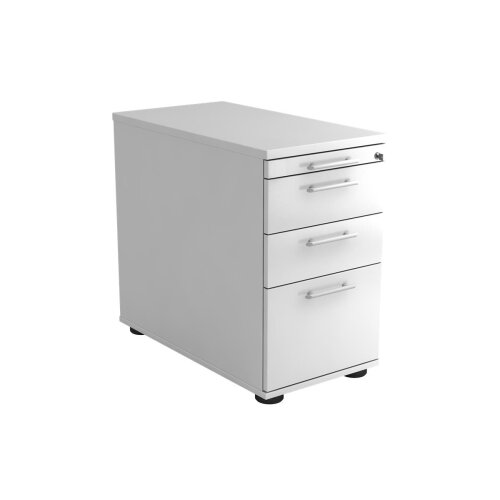 Standcontainer mit Hängeregistratur, 2 Schubladen, 1x Utensilienfach, 80 cm Tief abschließbar Weiss/ Weiss