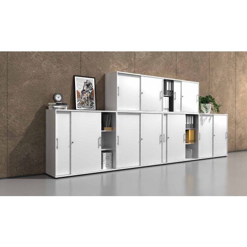 Schiebetürenschrank in 2 Ordnerhöhen, 120 cm breit Grau/ Grau