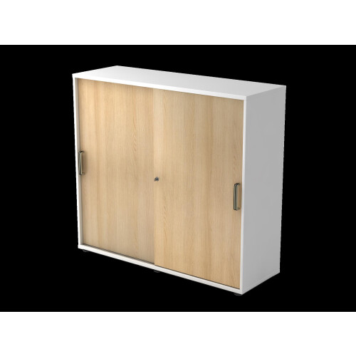 Schiebetürenschrank in 3 Ordnerhöhen, 120 cm breit Weiss/ Eiche