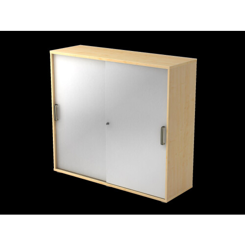 Schiebetürenschrank in 3 Ordnerhöhen, 120 cm breit Ahorn/ Silber
