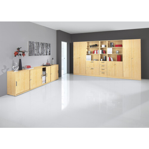 Aktenschrank 3 Ordnerhöhen mit Sockelblende, 80 cm Breit, 127 cm Hoch, abschließbar Grau/ Grau