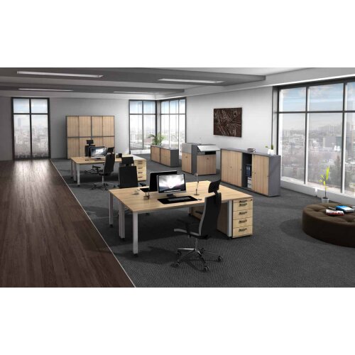 Aktenschrank 3 Ordnerhöhen mit Sockelblende, 80 cm Breit, 127 cm Hoch, abschließbar Nussbaum hell/ Nussbaum hell