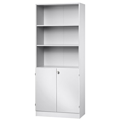 Aktenschrank 5 Ordnerhöhen mit Sockelblende, 2 OH Türen unten abschließbar, 3 OH Regal oben Nussbaum hell/ Nussbaum hell