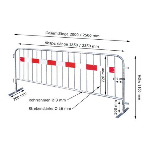 Absperrgitter Typ SE mit Tastleiste Gesamtlänge 2000