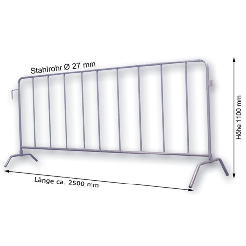 Absperrgitter Typ L Fence aus Stahl, Länge 2500 mm, mit angeschweißten Füßen