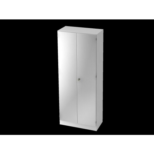 Garderobenschrank 5 Ordnerhöhen mit Sockelblende, 80 cm Breit 200,4 cm Hoch, abschließbar Weiss/ Silber