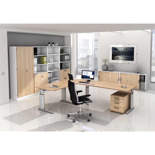 Garderobenschrank 5 Ordnerhöhen mit Sockelblende, 80 cm Breit 200,4 cm Hoch, abschließbar Weiss/ Weiss