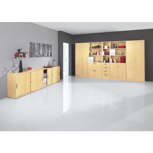 Garderobenschrank 5 Ordnerhöhen mit Sockelblende, 80 cm Breit 200,4 cm Hoch, abschließbar Weiss/ Weiss