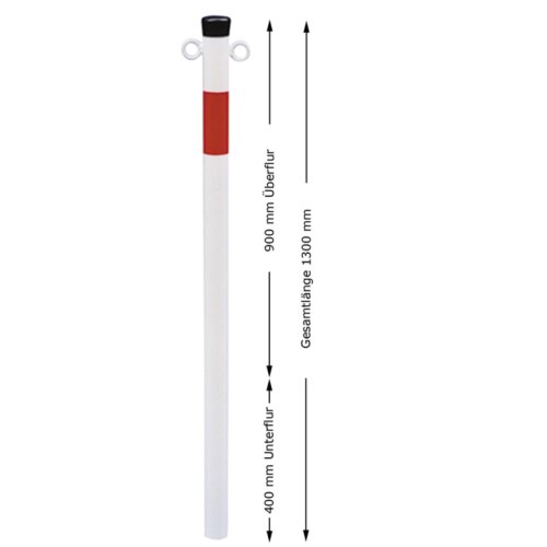 Absperrpfosten Bollard Ø 42 mm Befestigung zum Einbetonieren  Gesamtlänge 1300 Öse ohne Öse