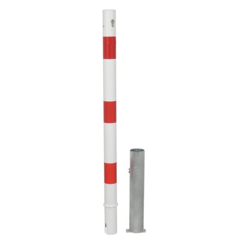 Absperrpfosten Bollard Ø 60 mm Bauart feststehend  Befestigung zum Aufdübeln mit Bodenplatte 150 x 100 mm  Gesamtlänge 900