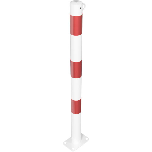 Absperrpfosten Bollard Ø 60 mm Bauart feststehend  Befestigung zum Aufdübeln mit Bodenplatte 150 x 100 mm  Gesamtlänge 900