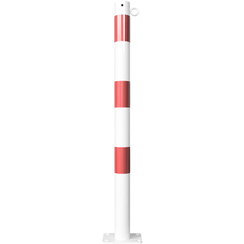 Absperrpfosten Bollard Ø 60 mm Bauart feststehend  Befestigung zum Aufdübeln mit Bodenplatte 150 x 100 mm  Gesamtlänge 900