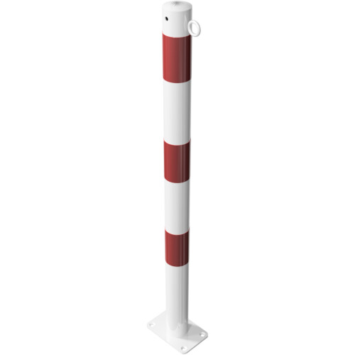 Absperrpfosten Bollard Ø 60 mm Bauart feststehend  Befestigung zum Aufdübeln mit Bodenplatte 150 x 100 mm  Gesamtlänge 900