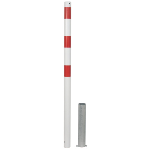 Absperrpfosten Bollard Ø 60 mm Bauart feststehend  Befestigung zum Aufdübeln mit Bodenplatte 150 x 100 mm  Gesamtlänge 900