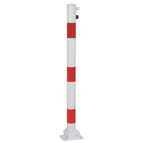 Absperrpfosten Bollard Ø 60 mm Bauart feststehend  Befestigung zum Aufdübeln mit Bodenplatte 150 x 100 mm  Gesamtlänge 900