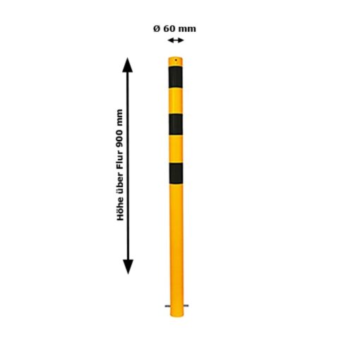 Stahlrohrpoller/Rammschutzpoller Bollard Ø 60 mm Befestigung zum Aufdübeln mit Bodenplatte 100 x 150 mm  Gesamtlänge 900 Öse 1 Öse