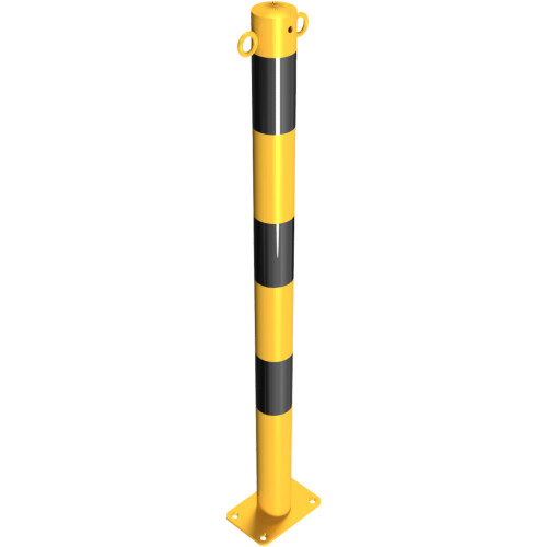 Stahlrohrpoller/Rammschutzpoller Bollard Ø 60 mm Befestigung zum Aufdübeln mit Bodenplatte 100 x 150 mm  Gesamtlänge 900 Öse 2 Ösen (180°)