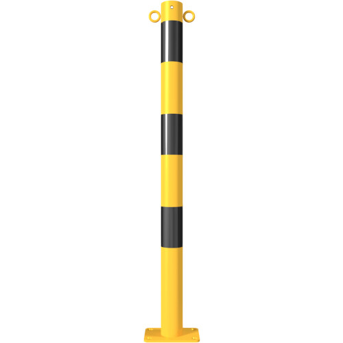 Stahlrohrpoller/Rammschutzpoller Bollard Ø 60 mm Befestigung zum Aufdübeln mit Bodenplatte 100 x 150 mm  Gesamtlänge 900 Öse 2 Ösen (180°)