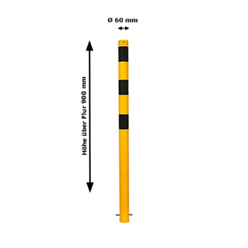 Stahlrohrpoller/Rammschutzpoller Bollard Ø 60 mm Befestigung zum Aufdübeln mit Bodenplatte 100 x 150 mm  Gesamtlänge 900 Öse 2 Ösen (180°)
