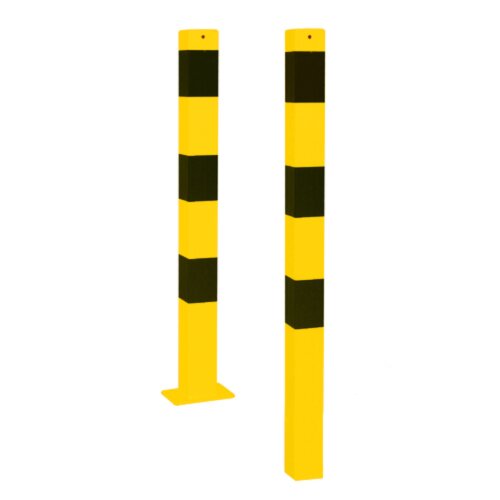 Stahlrohrpoller/Rammschutzpoller Bollard 70 x 70 mm Befestigung zum Aufdübeln mit Bodenplatte 100 x 150 mm  Gesamtlänge 900 Öse 2 Ösen (180°)