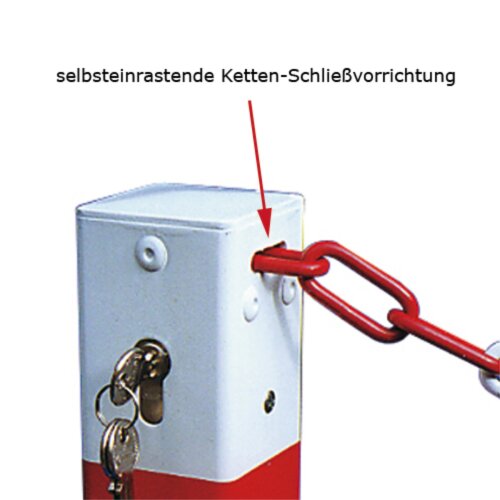 Sperrkettenpfosten Bollard 70 x 70 mm Befestigung zum Aufdübeln  Öse ohne zusätzliche Öse (als Anfangs-/Endpfosten mit einer Öse)  Pfosten Farbe ohne Farbe, verzinkt