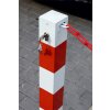 Sperrkettenpfosten Bollard 70 x 70 mm Befestigung zum Aufdübeln  Öse ohne zusätzliche Öse (als Anfangs-/Endpfosten mit einer Öse)  Pfosten Farbe ohne Farbe, verzinkt