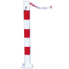 Sperrkettenpfosten Bollard 70 x 70 mm Befestigung zum Aufdübeln  Öse eine zusätzliche Öse (180°) (als Mittelpfosten mit insgesamt 2 Ösen)  Pfosten Farbe weiß mit 3 rot reflektierenden Leuchtstreifen