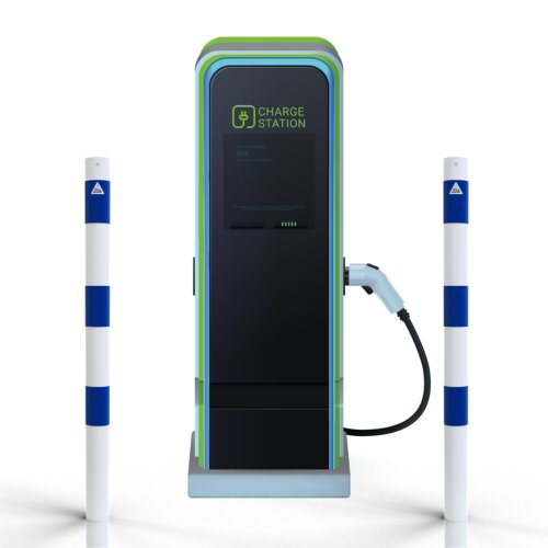 Absperrpfosten als E-Ladesäulenschutz, Pfosten Ø 60 mm, blau, weiß