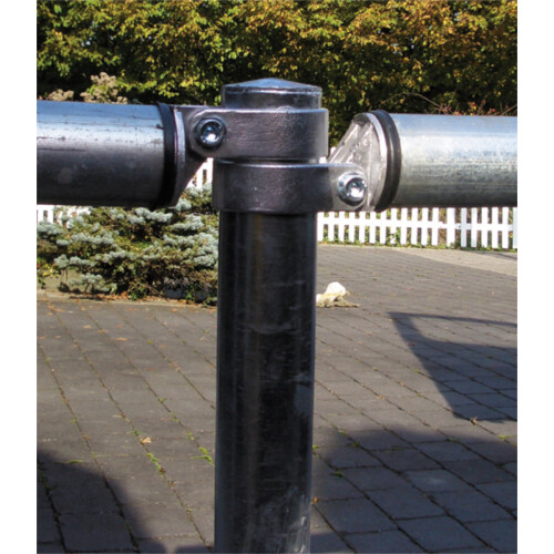 Verkehrsschutzgeländer-System Ø 60 mm Bauteil Standpfosten  Befestigung zum Aufdübeln mit Bodenplatte  Farbe ohne Farbe, verzinkt