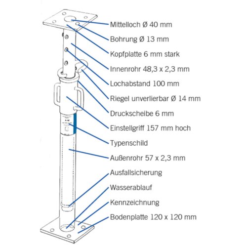 Euro Schalungsstütze der Klasse B Auszugslänge 1540 - 2500  Beschichtung/Oberfläche lackiert